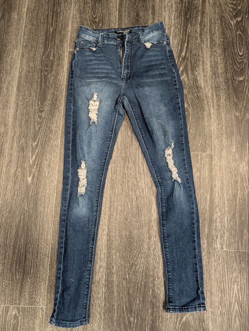 Fashion Nova Dark Wash Ripped Skinny Jeans
